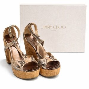 Jimmy Choo Beige Snake Print Platform Wedges